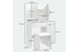 Contemporary White Dressing Table Set with Mirror, Cushioned Stool & Storage - Bedroom Vanity Furniture - thumbnail 3
