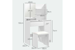 Contemporary White Dressing Table Set with Mirror, Cushioned Stool & Storage - Bedroom Vanity Furniture - thumbnail 7