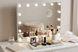 Hollywood Lighted Rectangle LED Metal Makeup Mirror with Touch Controls & Magnifier - thumbnail 2