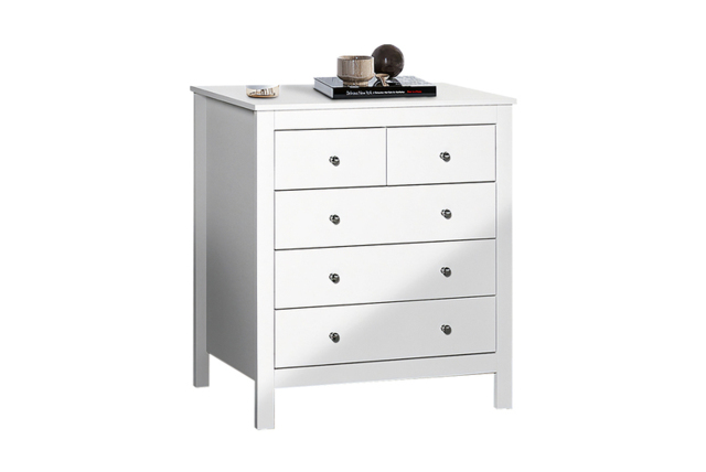 PRICE DROP! White Modern 5-Drawer Chest with Metal Handles - Contemporary Bedroom Storage - image 1