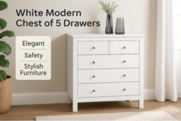 PRICE DROP! White Modern 5-Drawer Chest with Metal Handles - Contemporary Bedroom Storage - thumbnail 6