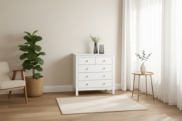PRICE DROP! White Modern 5-Drawer Chest with Metal Handles - Contemporary Bedroom Storage - thumbnail 3