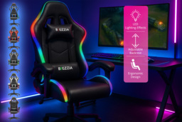Ergonomic Gaming Chair with LED Lighting Effects, Height Adjustable Backrest with Lumbar & Headrest Support - 5 Colours - thumbnail 2
