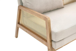 Cushioned Wooden Armchair with Light Grey Upholstery - Caned Sides & Solid Construction - thumbnail 8
