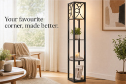 Wooden Floor Lamp with Three Display Shelves and Foot Switch - thumbnail 2