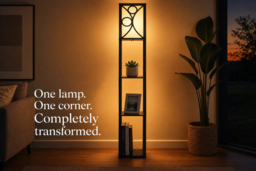 Wooden Floor Lamp with Three Display Shelves and Foot Switch - thumbnail 7
