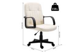 Ergonomic PU Leather Swivel Office Chair - Cream, 150kg Capacity, Adjustable, Modern