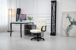 Ergonomic PU Leather Swivel Office Chair - Cream, 150kg Capacity, Adjustable, Modern - thumbnail 2