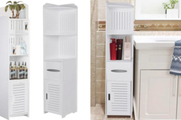 4 Tier White Bathroom Cabinet with Corner Cupboard and Storage Shelf - thumbnail 7