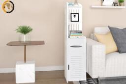 4 Tier White Bathroom Cabinet with Corner Cupboard and Storage Shelf - thumbnail 4