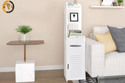 4 Tier White Bathroom Cabinet with Corner Cupboard and Storage Shelf - thumbnail 8