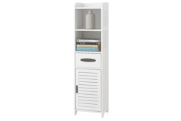 4 Tier White Bathroom Cabinet with Corner Cupboard and Storage Shelf