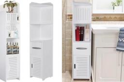 4 Tier White Bathroom Cabinet with Corner Cupboard and Storage Shelf - thumbnail 3