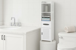 4 Tier White Bathroom Cabinet with Corner Cupboard and Storage Shelf - thumbnail 2