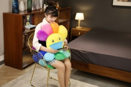 Smiley Face Sunflower Plush Cushion Pillow - Ultra-Soft, 40cm or 60cm, 10 Vibrant Colours - thumbnail 2