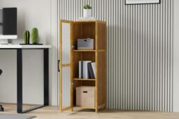 3-Tier Narrow Bookcase Cabinet with Acrylic Dustproof Door - thumbnail 2