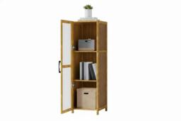 3-Tier Narrow Bookcase Cabinet with Acrylic Dustproof Door