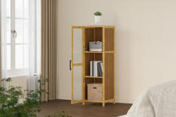 3-Tier Narrow Bookcase Cabinet with Acrylic Dustproof Door - thumbnail 4
