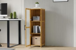 3-Tier Narrow Bookcase Cabinet with Acrylic Dustproof Door - thumbnail 6