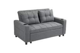 Charcoal Grey Fabric 2-Seater Pull-Out Sofa Bed - Modern Reclining Sofa Bed with Storage & Cup Holders
