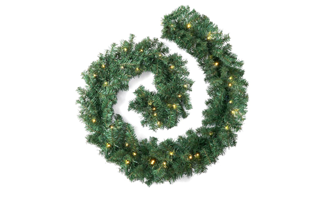 9ft Pre-Lit Green Christmas Garland with 30 Warm White LED Lights - Indoor/Outdoor Festive Decoration - image 1