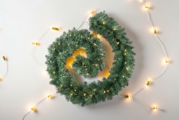 9ft Pre-Lit Green Christmas Garland with 30 Warm White LED Lights - Indoor/Outdoor Festive Decoration - thumbnail 2