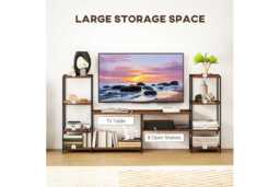 "Industrial TV Stand with Storage - Steel Frame, Rustic Wood, Fits up to 55"" TVs, Modern Farmhouse Style" - thumbnail 4