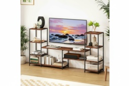 "Industrial TV Stand with Storage - Steel Frame, Rustic Wood, Fits up to 55"" TVs, Modern Farmhouse Style" - thumbnail 2