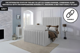 Ottoman TV Bed with Storage, Velvet Upholstery & Headboard - 5 Sizes - thumbnail 4