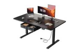 EcoFurnix Electric Height Adjustable Desk, Walnut Wood & Alloy Steel, 140x80cm - Modern Sit-Stand Workstation for Living Room - thumbnail 2
