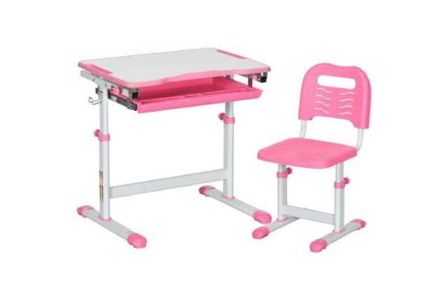 Kids Adjustable Study Desk & Chair Set - Pink, Steel & MDF, Ergonomic, Storage, Compact Living Room Furniture - image 1