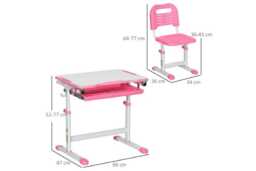 Kids Adjustable Study Desk & Chair Set - Pink, Steel & MDF, Ergonomic, Storage, Compact Living Room Furniture - thumbnail 3