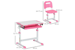 Kids Adjustable Study Desk & Chair Set - Pink, Steel & MDF, Ergonomic, Storage, Compact Living Room Furniture - thumbnail 7