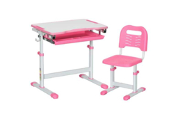Kids Adjustable Study Desk & Chair Set - Pink, Steel & MDF, Ergonomic, Storage, Compact Living Room Furniture - thumbnail 5