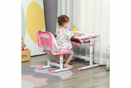 Kids Adjustable Study Desk & Chair Set - Pink, Steel & MDF, Ergonomic, Storage, Compact Living Room Furniture - thumbnail 6
