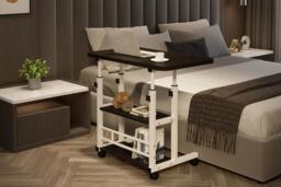 Height-Adjustable Desk with Shelves and 360° Wheels - thumbnail 4