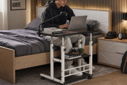Height-Adjustable Desk with Shelves and 360° Wheels - thumbnail 2