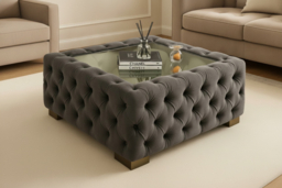 Grey Velvet Chesterfield Glass Top Coffee Table - Luxury Living Room Centrepiece, 60cm Or 90cm! - thumbnail 6