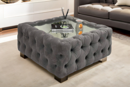 Grey Velvet Chesterfield Glass Top Coffee Table - Luxury Living Room Centrepiece, 60cm Or 90cm! - thumbnail 8