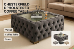 Grey Velvet Chesterfield Glass Top Coffee Table - Luxury Living Room Centrepiece, 60cm Or 90cm! - thumbnail 6
