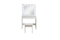 Hollywood Dressing Table Set with LED Mirror, Stool & Grey Accents - Modern Bedroom Vanity, Two Drawers, Square Mirror - thumbnail 5