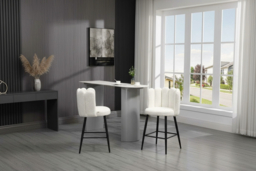 PRICE DROP! Faux Cashmere Bar Stools Set of 2 - Cream - Modern Upholstered Kitchen Chairs with Backrest - thumbnail 6