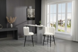PRICE DROP! Faux Cashmere Bar Stools Set of 2 - Cream - Modern Upholstered Kitchen Chairs with Backrest - thumbnail 2
