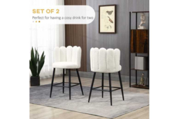 PRICE DROP! Faux Cashmere Bar Stools Set of 2 - Cream - Modern Upholstered Kitchen Chairs with Backrest - thumbnail 8