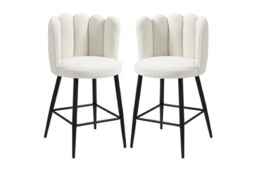PRICE DROP! Faux Cashmere Bar Stools Set of 2 - Cream - Modern Upholstered Kitchen Chairs with Backrest - thumbnail 5