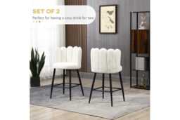 PRICE DROP! Faux Cashmere Bar Stools Set of 2 - Cream - Modern Upholstered Kitchen Chairs with Backrest - thumbnail 4