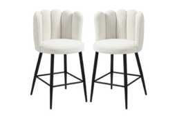 PRICE DROP! Faux Cashmere Bar Stools Set of 2 - Cream - Modern Upholstered Kitchen Chairs with Backrest - thumbnail 1