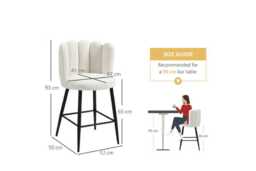 PRICE DROP! Faux Cashmere Bar Stools Set of 2 - Cream - Modern Upholstered Kitchen Chairs with Backrest - thumbnail 3