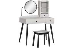 Grey Wooden Dressing Table Set with Mirror, Stool & Storage Drawers - Contemporary Bedroom Vanity Furniture - thumbnail 2