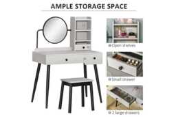 Grey Wooden Dressing Table Set with Mirror, Stool & Storage Drawers - Contemporary Bedroom Vanity Furniture - thumbnail 3
